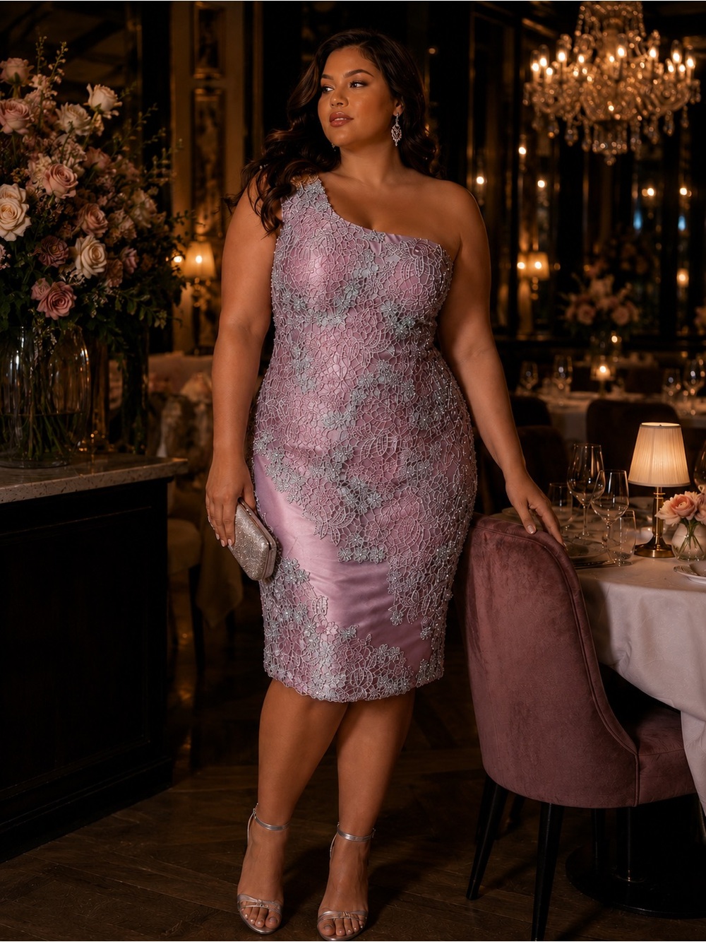 Terani Couture One-Shoulder Lace Cocktail Dress Style #: 231C0227